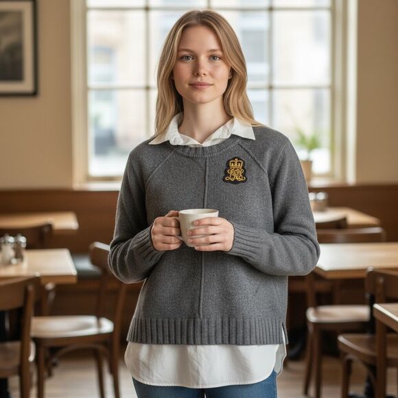 Lauren Ralph Lauren Crest Emblem Sweater Gray Grey Embroidered Crown Logo Classi - Picture 1 of 7